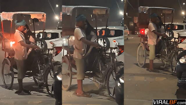 Viral leak young Indian drunk girl outdoor gives handjob rickshaw wala